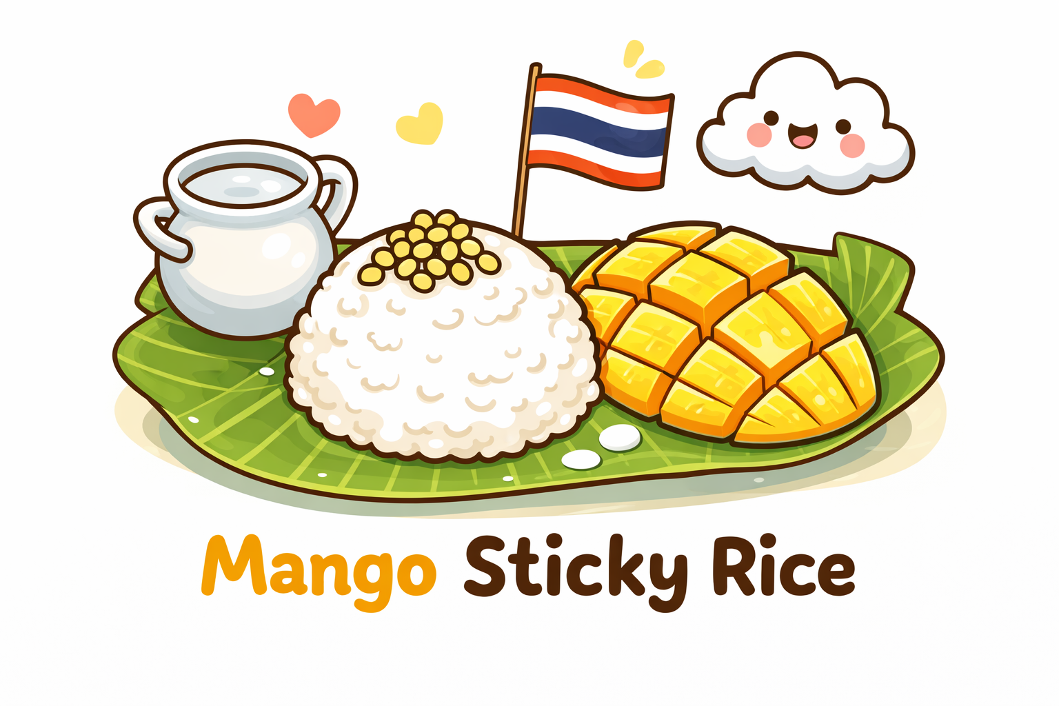Illustration of Mango Sticky Rice (Khao Niew Mamuang), a popular traditional Thai dessert