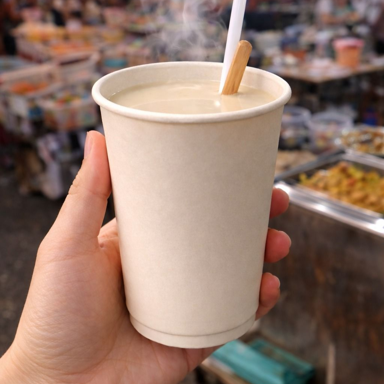 Nam Tao Hoo warm Thai soy milk served as a local breakfast drink