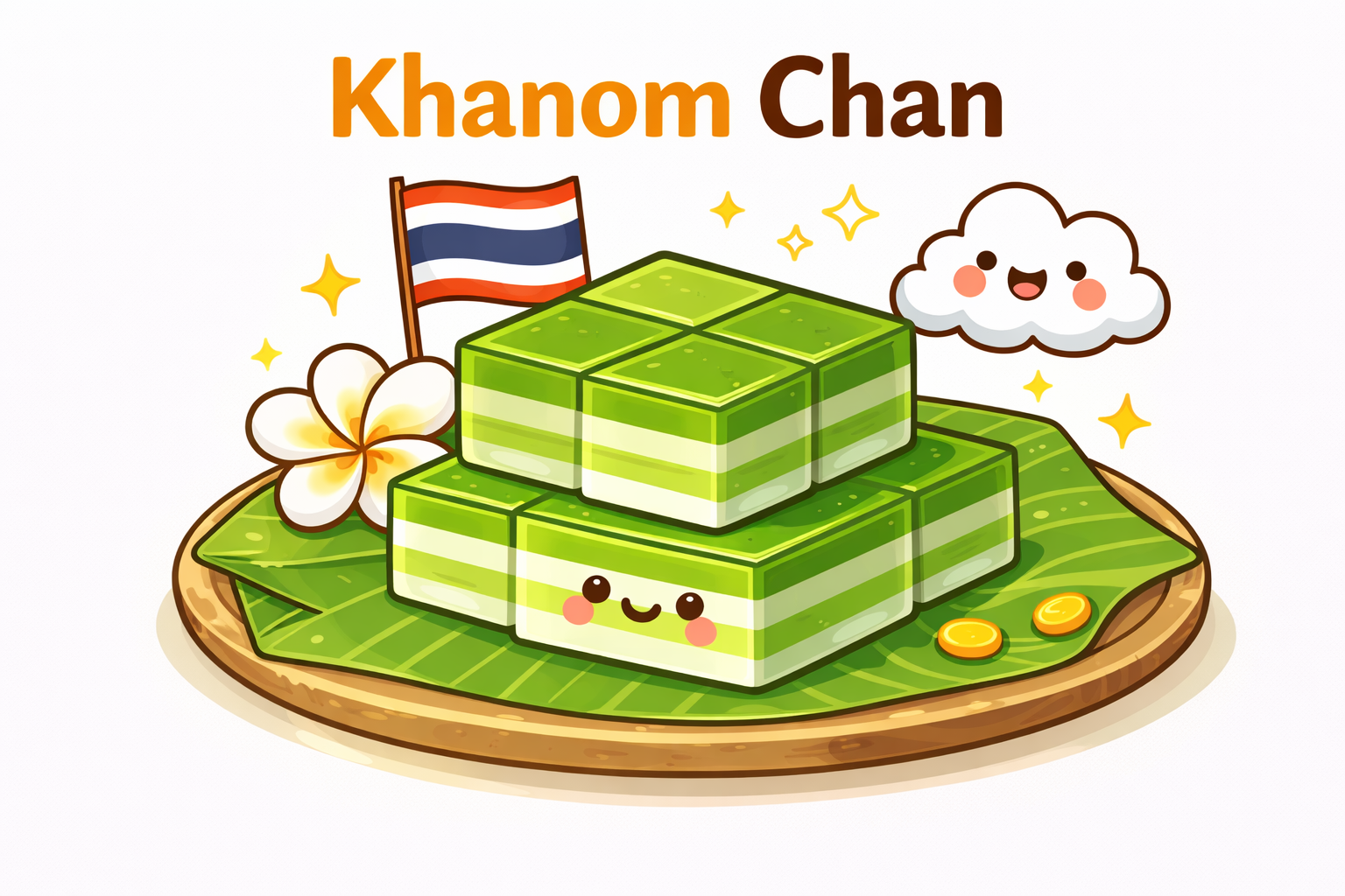 Illustration of Khanom Chan, a traditional Thai layered dessert