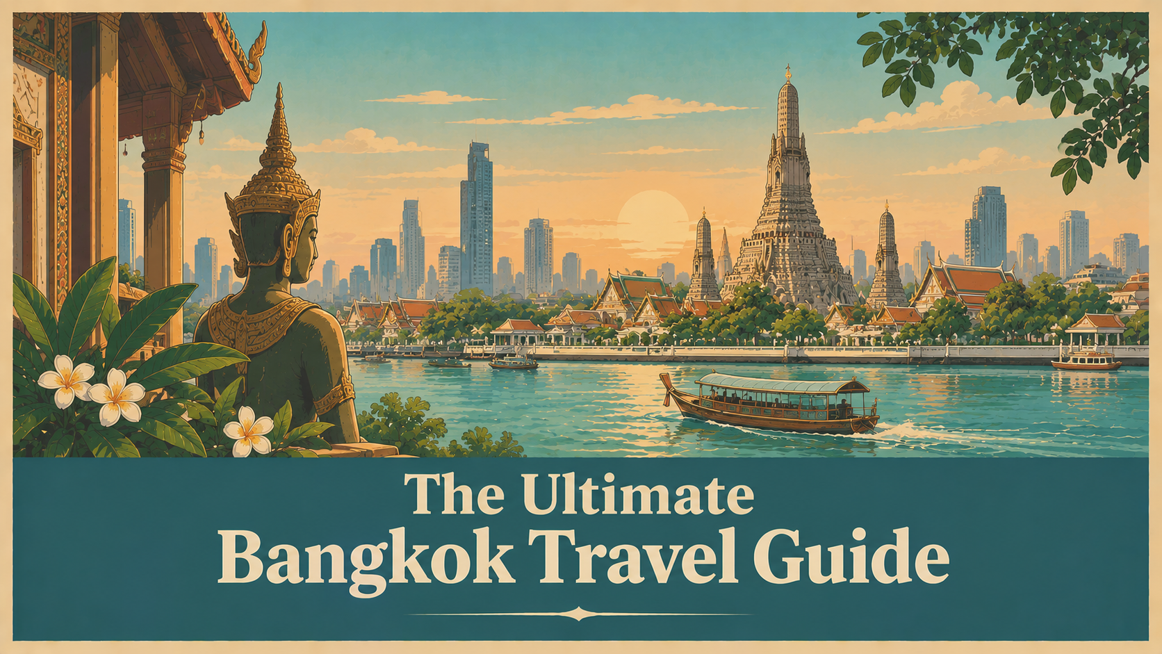 Traditional Thai temple surrounded by modern Bangkok