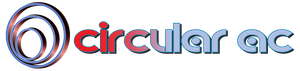 Circular AC logo with red and blue swirl icon and gray-red text on a white background
