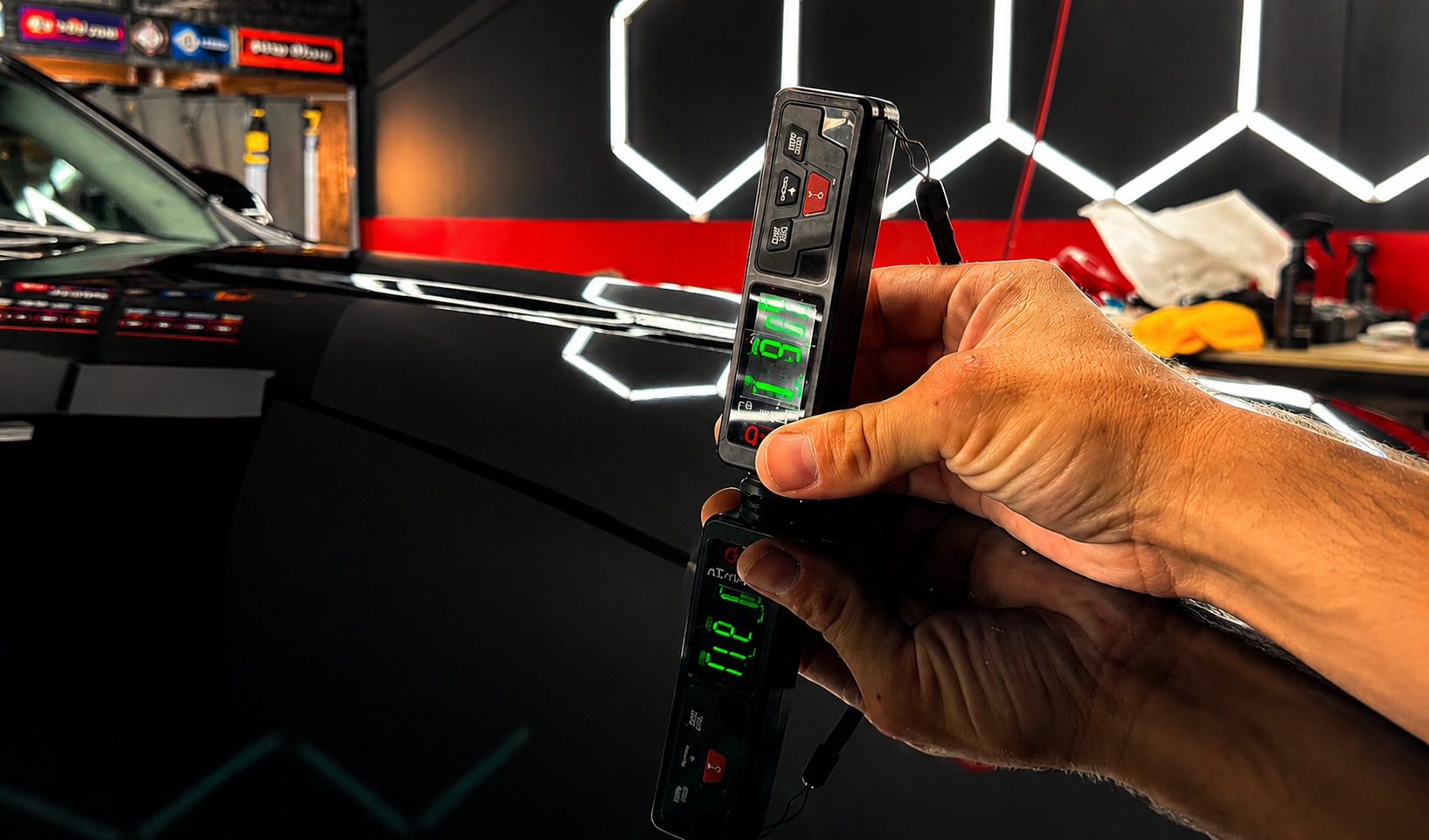 Paint depth measurement during a professional vehicle inspection at Shine Again Auto Detailing
