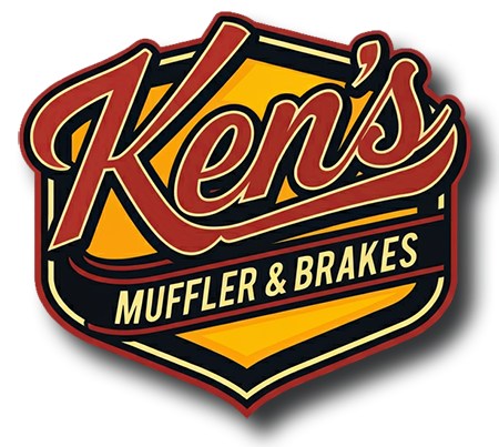 A logo for ken 's muffler and brakes