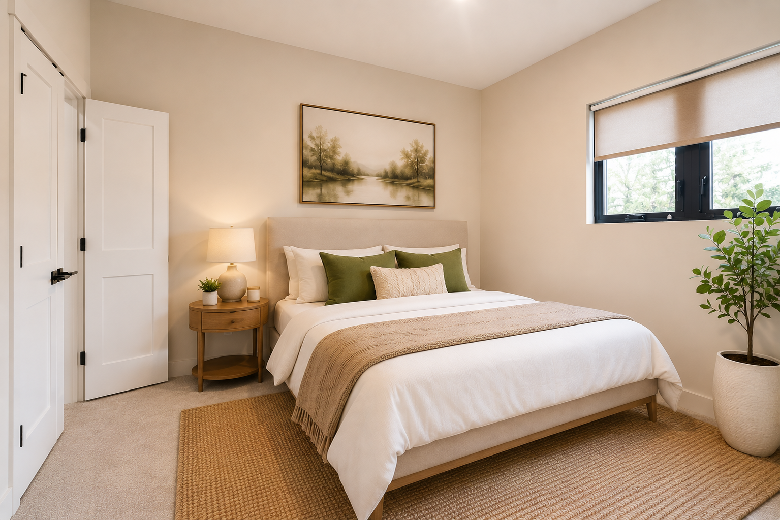 Spacious bedroom with windows at Bradford Station Apartments