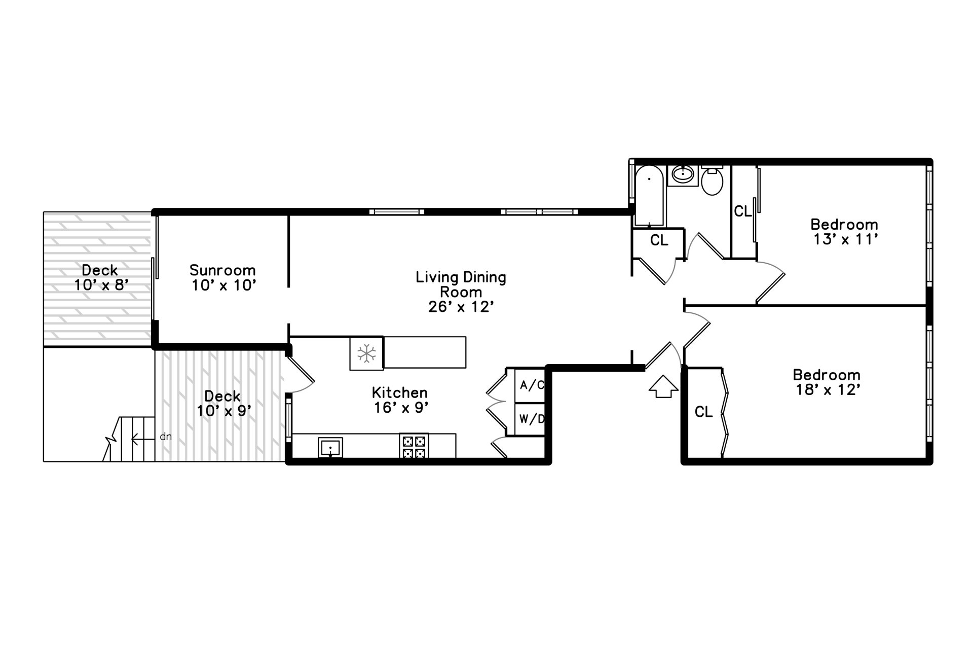 2 Bed 1 Bath floorplan