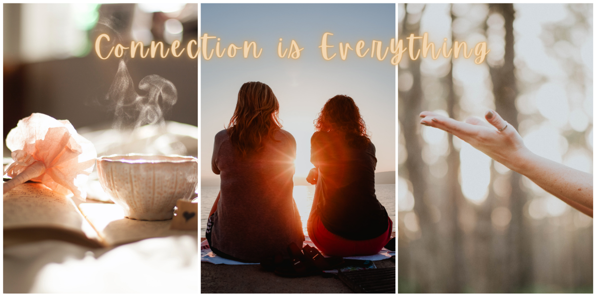 2 women sitting with sunset between them