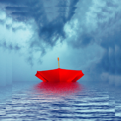 rain water floating red umbrella