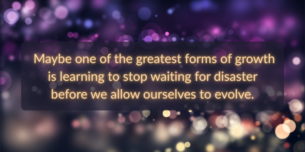 a gold glowing quote over a glowing
lights and purple background
