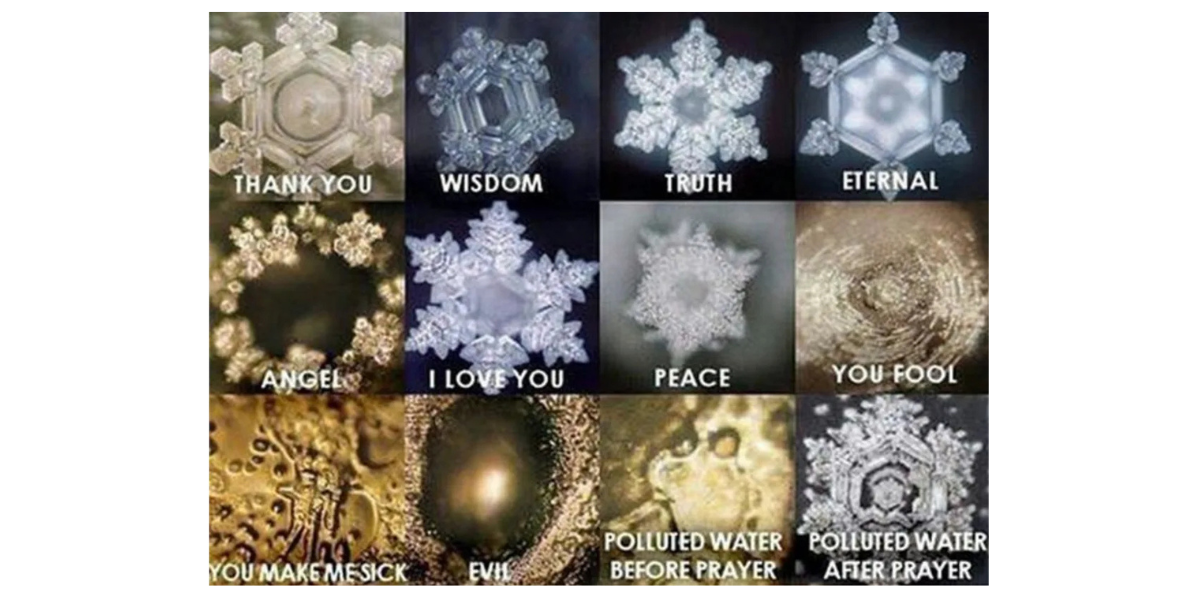 Dr Masaru Emoto's water crystal hydroglyphs