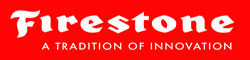 Firestone logo: white text on a red background. 