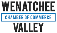 Wenatchee Valley Chamber of Commerce logo in black and blue text.