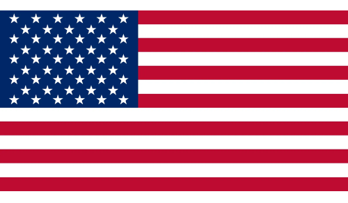 The american flag is red , white and blue with stars on it.