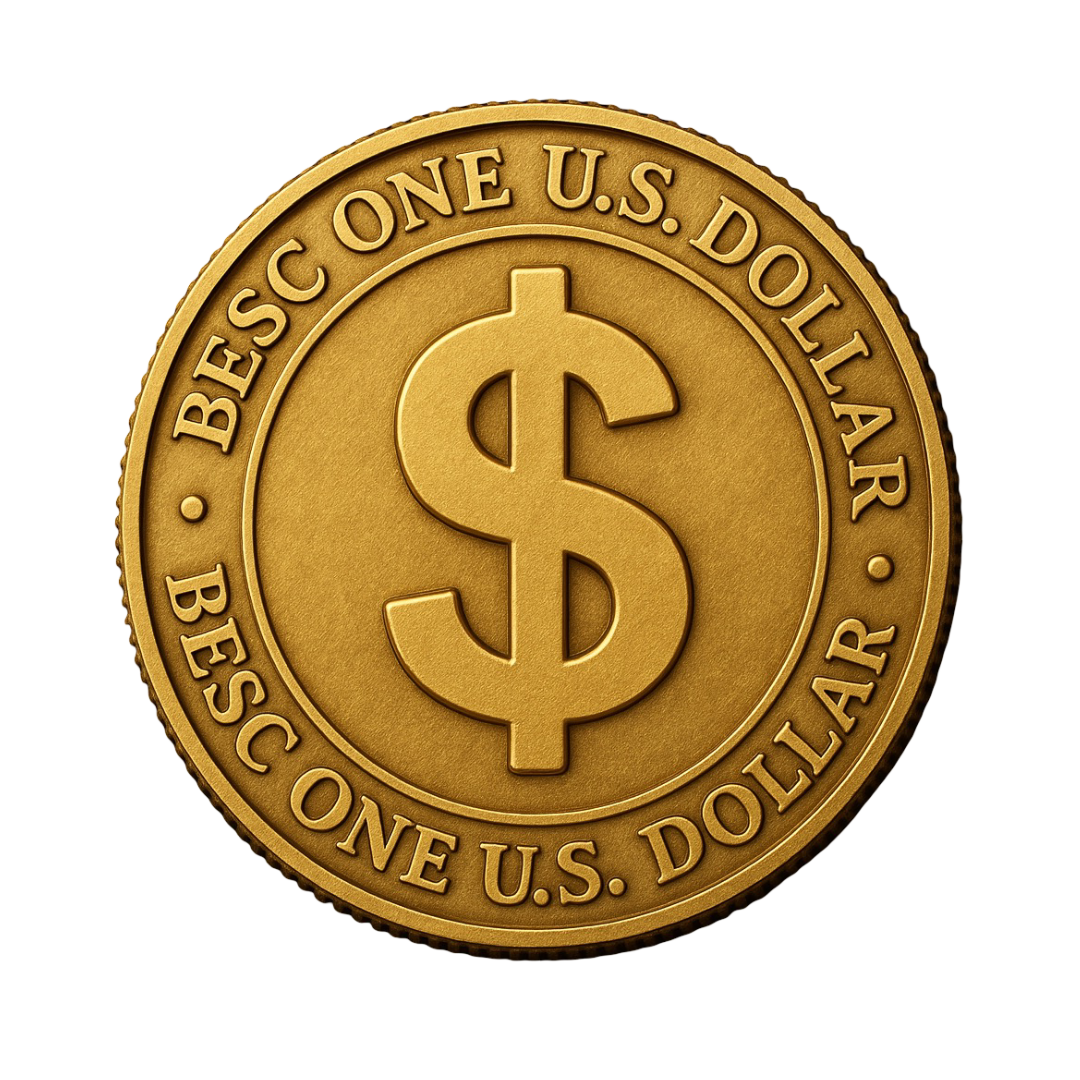 A gold coin that says bescone u.s. dollar