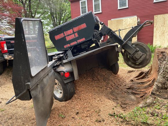 Vehicle and stump grinder — Tree Stump Grinding in Lunenburg, MA Vehicle and stump grinder — Tree Stump Grinding in Lunenburg, MA