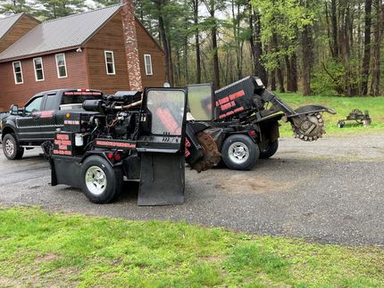 Setting the grinder — Tree Stump Grinding in Lunenburg, MA Setting the grinder — Tree Stump Grinding in Lunenburg, MA