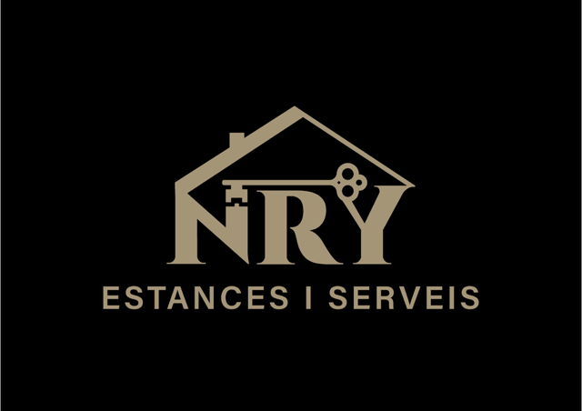 El logotip de NRY, una empresa d'estades i serveis, presenta el contorn d'una casa amb una clau i les lletres NRY.