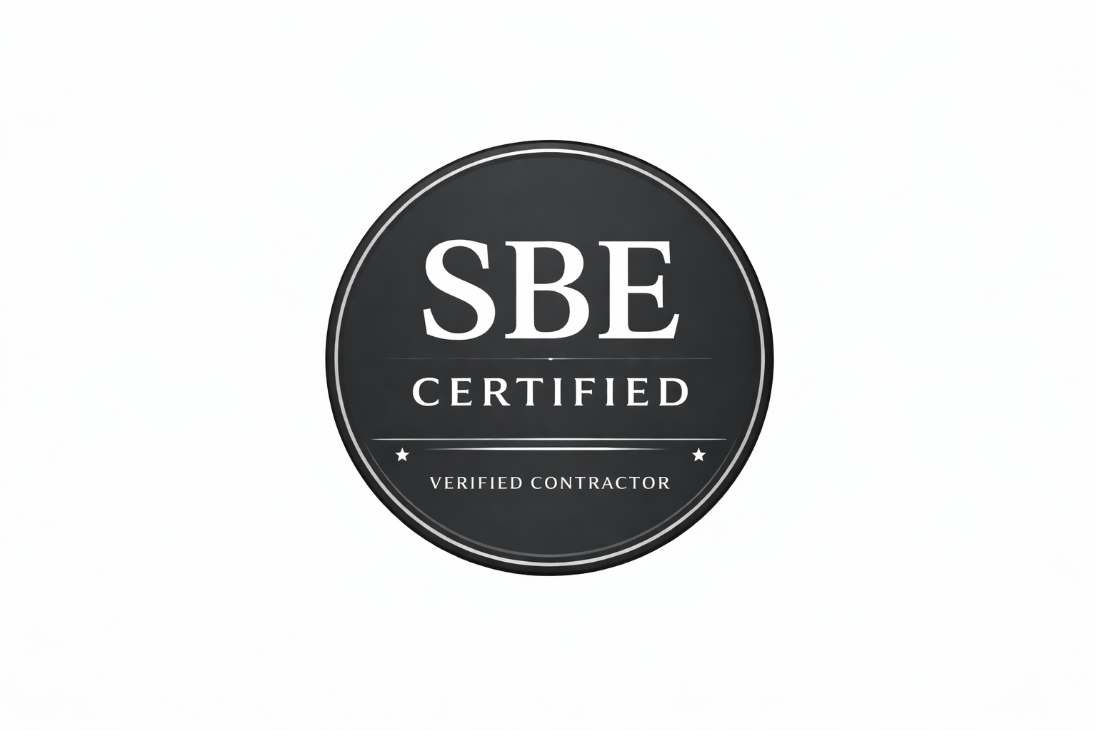 Black circular SBE Certified logo with white text and thin border on a white background