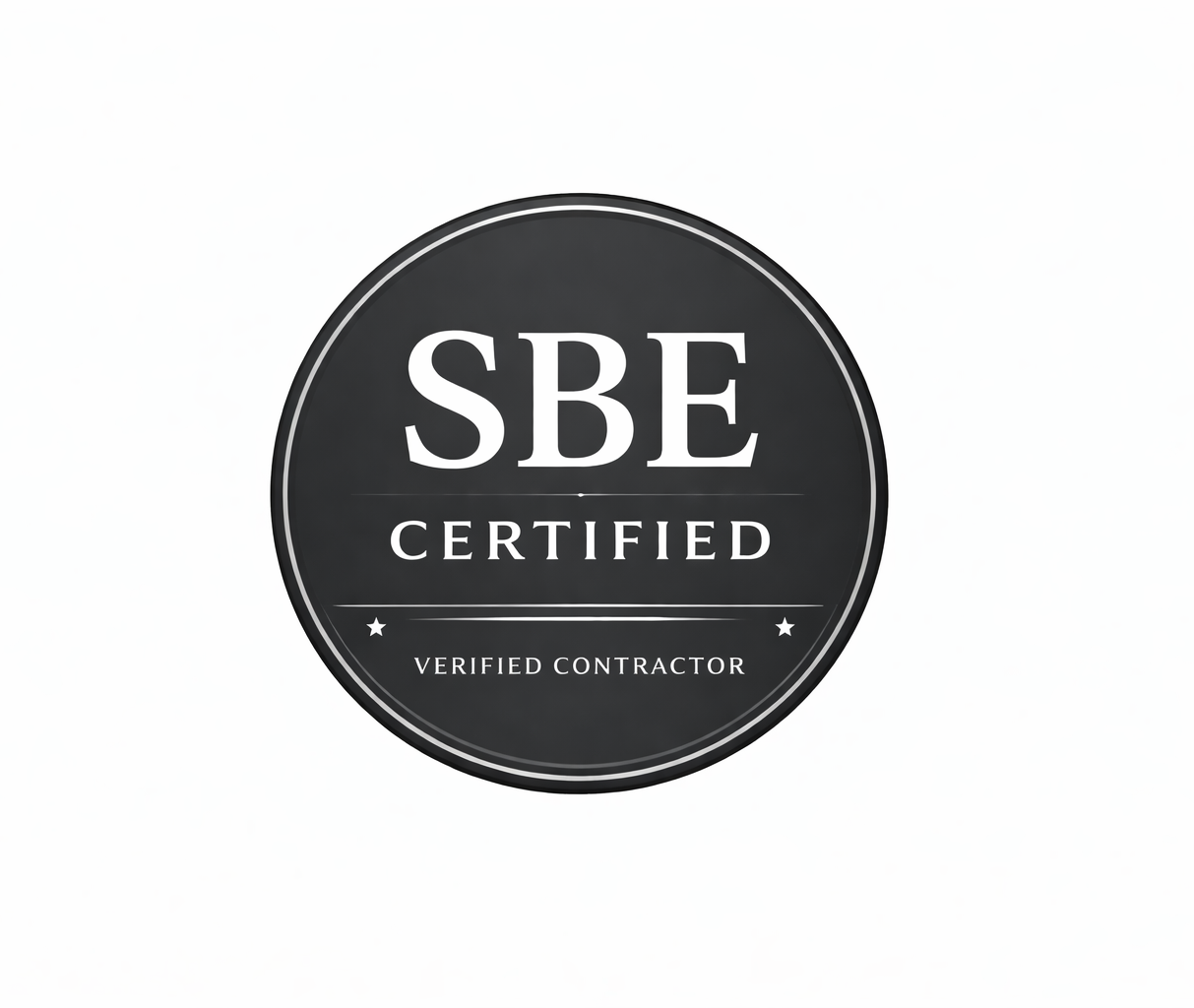 Black circular SBE Certified logo with white text and border on a white background