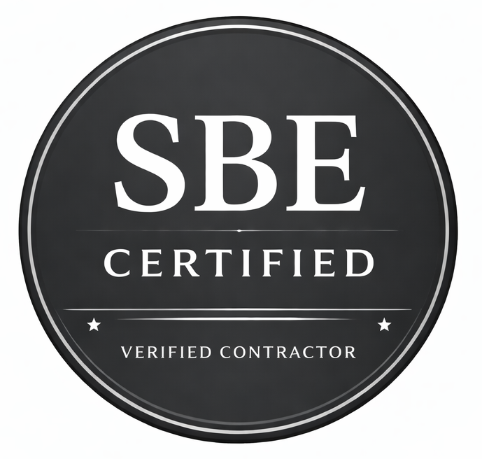 Black circular SBE Certified logo with white text and border on a white background