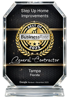 Step Up Home Improvements BusinessRate 2025 Best of award plaque, Tampa, Florida.