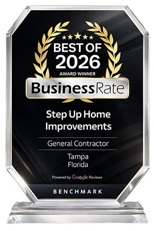 BusinessRate Best of 2026 award trophy for Step Up Home Improvements, General Contractor, Tampa, Florida