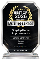 BusinessRate Best of 2026 award trophy for Step Up Home Improvements, General Contractor, Tampa, Florida