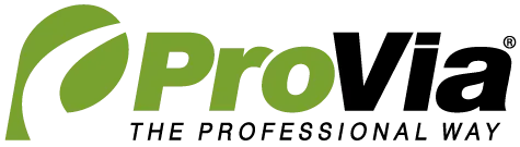The provia logo is green and black and says the professional way.