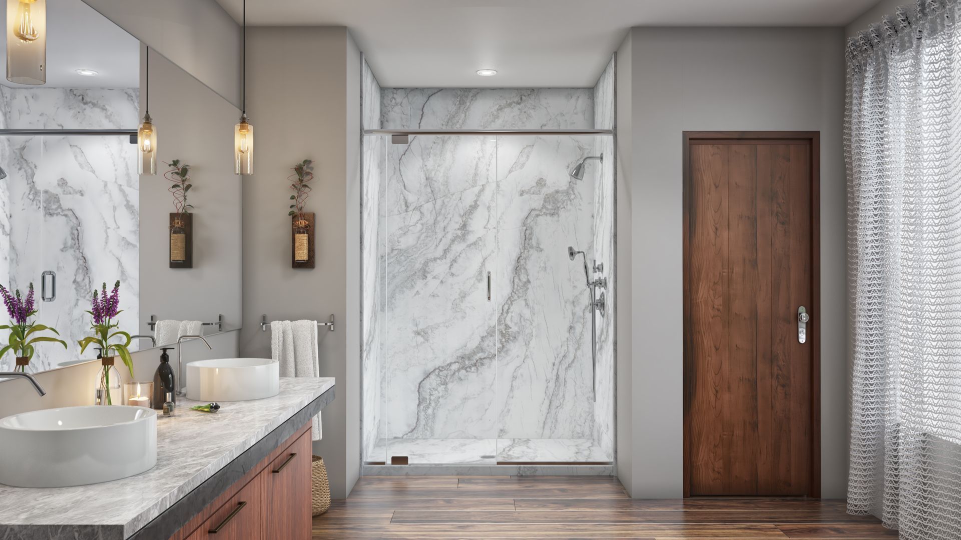 Compact bathroom with natural light and neutral colors maximizing space.
