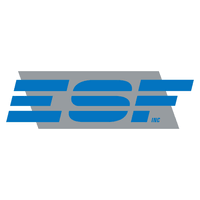 Logo bleu et gris avec les lettres « ESF » à l'intérieur d'une forme grise avec des lignes horizontales bleues.