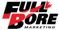 Logo pour Full Bore Marketing, texte noir et rouge sur fond blanc, avec une flamme stylisée.