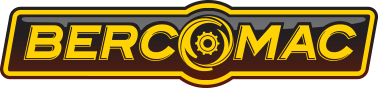 Logo de Bercomac, avec texte jaune et icône d'engrenage dans un rectangle noir et jaune.