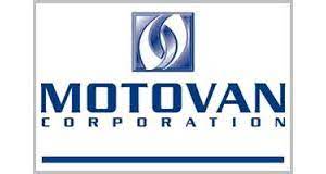 Logo de Motovan Corporation : Texte et logo bleus sur fond blanc.