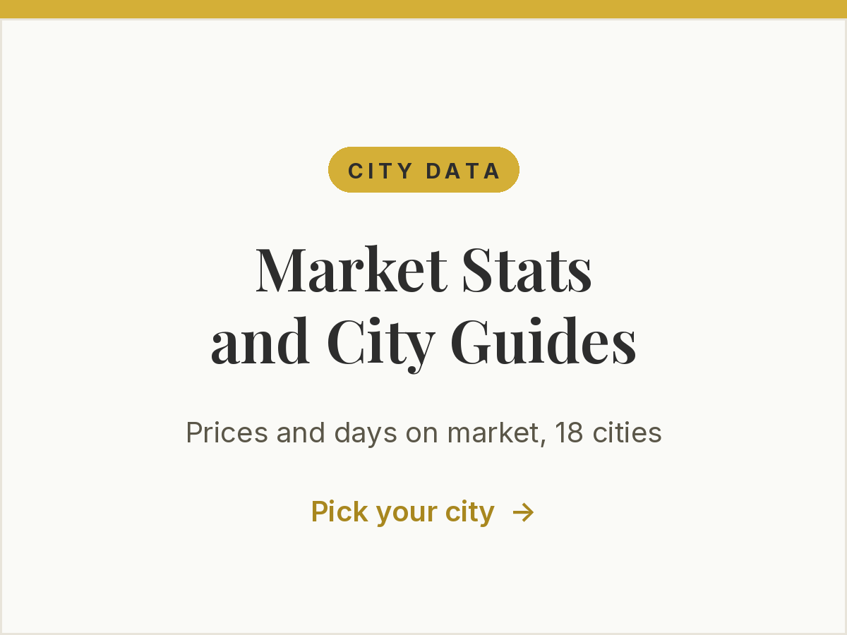 Market stats and city guides for 18 Bay Area cities