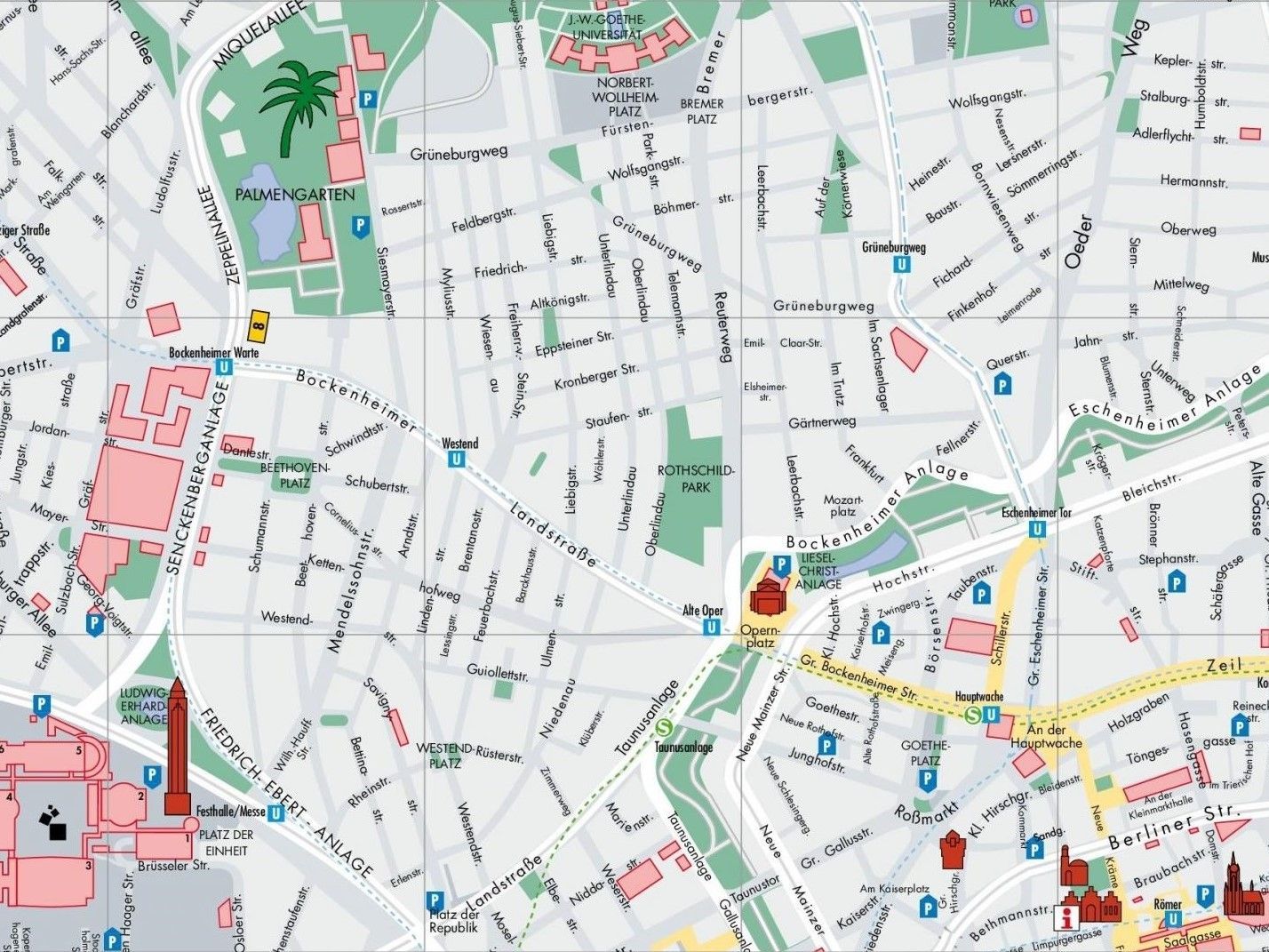A map of a city with a palm tree in the middle