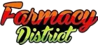 Farmacy District logo in red and green cursive text on a white background