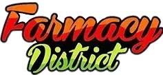 Farmacy District logo in red and green cursive text on a white background