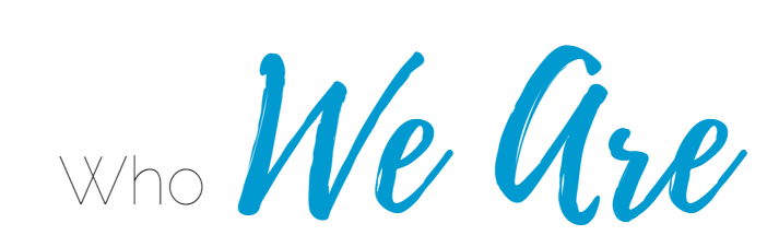 Text reading “Who We Are” in gray and bright blue script on a white background