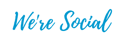 Turquoise script text reading “We’re Social” on a white background