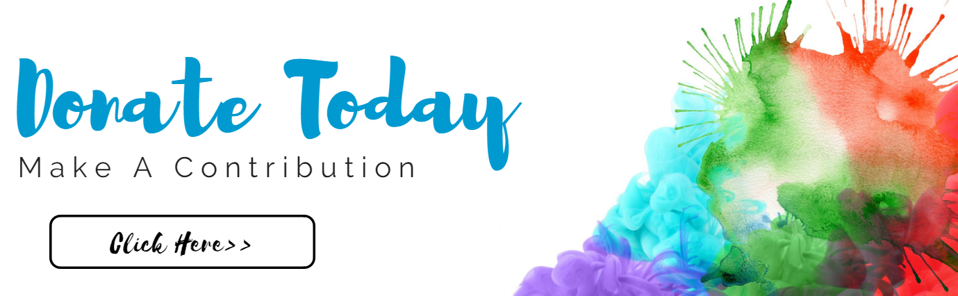 Donate Today banner with watercolor paint splash and a “Visit us” button