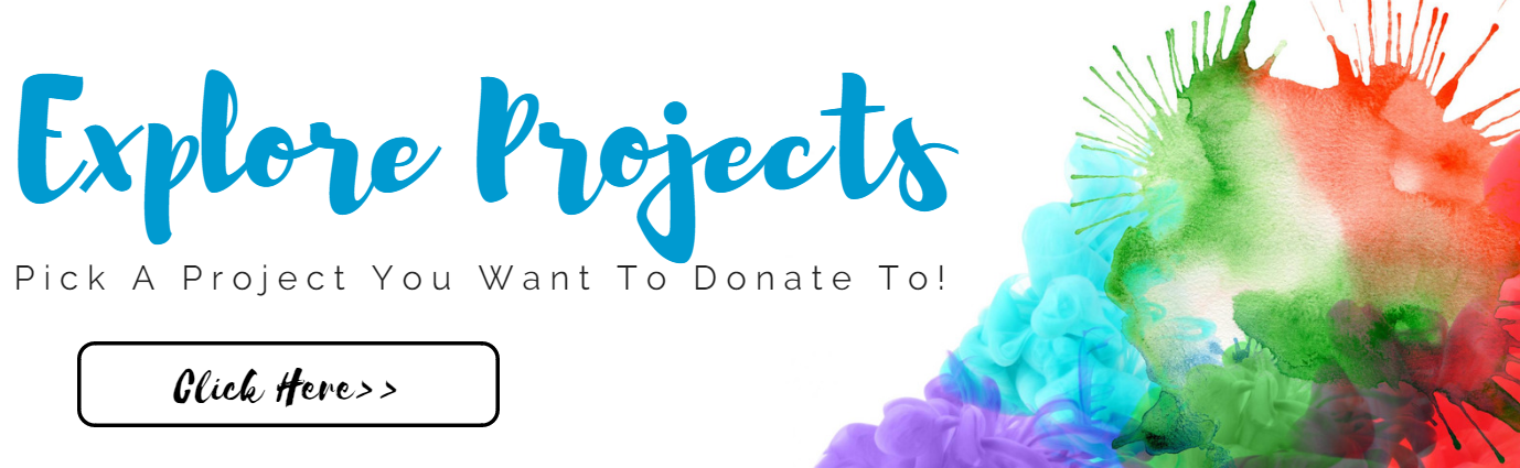 Explore Projects banner with colorful paint splash and a hand-drawn “Click to view” button