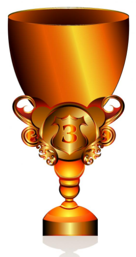 Gold trophy cup with a number 3 emblem on a white background
