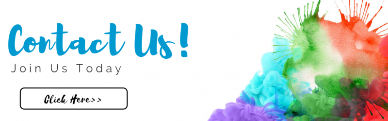 Contact Us banner with “Join Us Today” text and a watercolor splash in blue, green, and red on the right