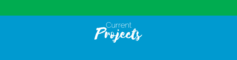Blue banner with the text “Current Projects” in white script and small type.