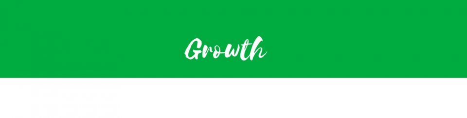 Green banner with the word “Growth” in white script, centered above a white strip