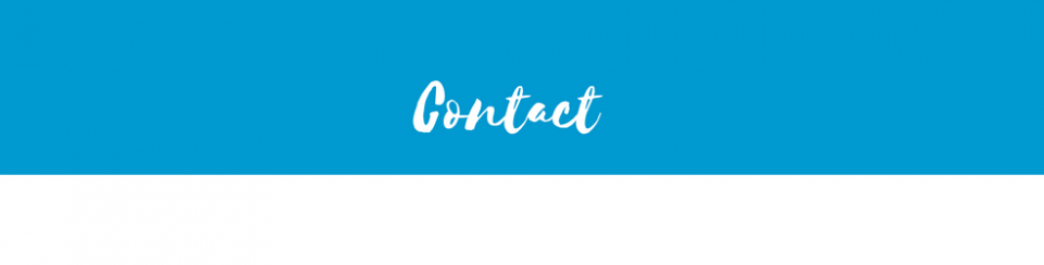 Blue header bar with the word “Contact” in white script text