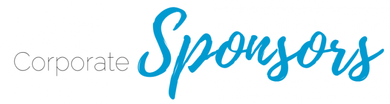 Corporate sponsors text in gray and blue script on a white background
