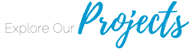 Explore Our Projects in light gray and blue script text on a white background
