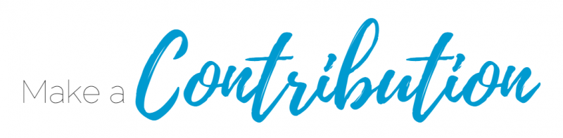 Make a contribution in blue script next to light gray text.