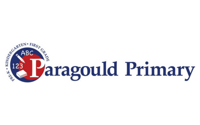 Paragould Primary school logo with blue and red circular ABC emblem and navy text