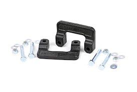 Black mounting brackets with silver screws and washers on a white background